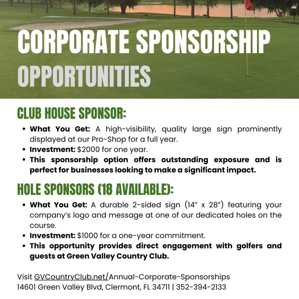 Annual Corporate Sponsorships at Green Valley Country Club | GVCountryClub.net | Local Clermont Golf Course